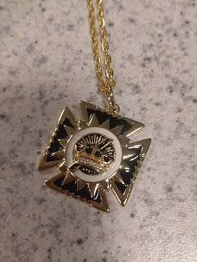 Gold and Black Crown Pendant Necklace - Women Jewelry